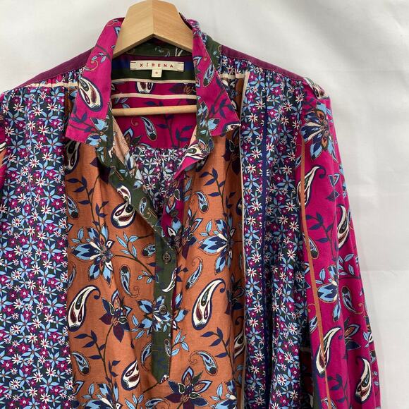 Xirena S Kiera Patchwork Silk Cotton Blend Top Blouse - Picture 3 of 6